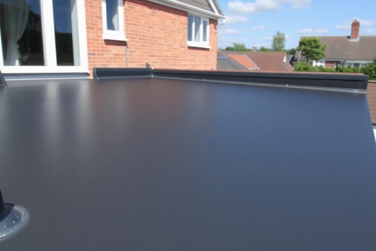 Newly installed single-ply flat roof on a house extension