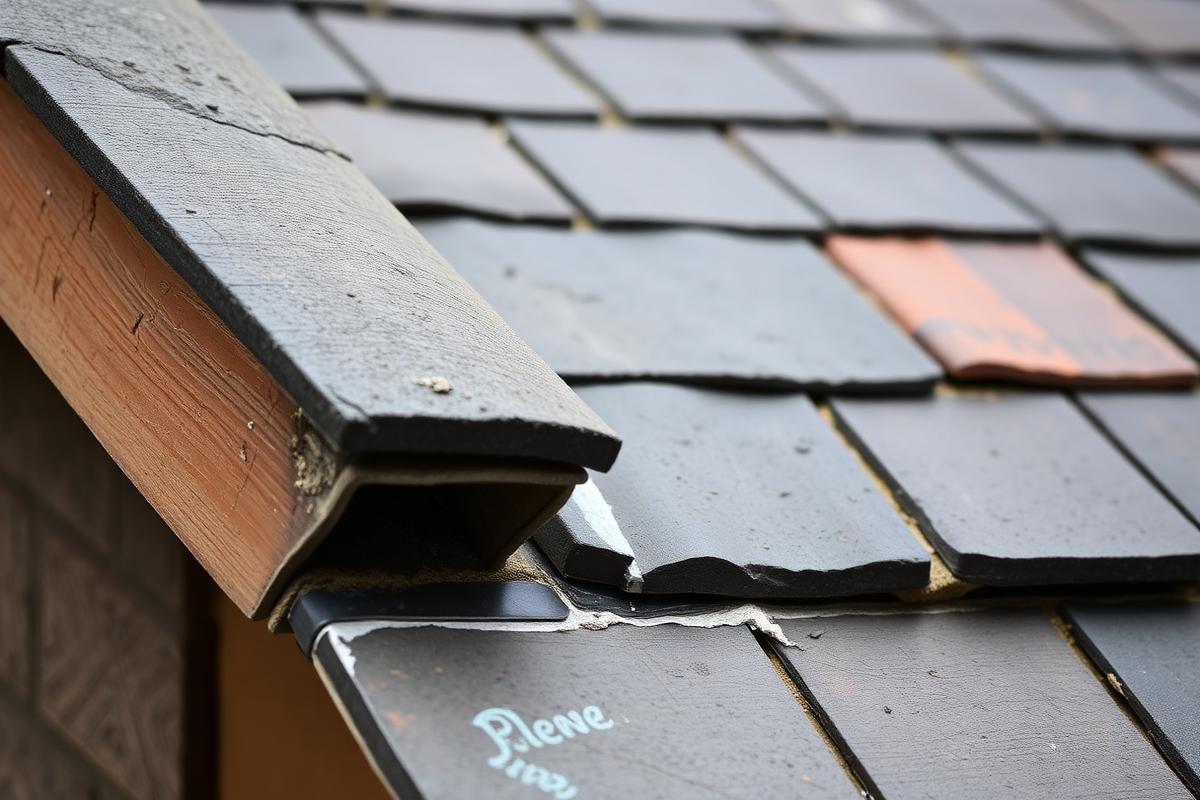 Lead flashing detail worked into a slate roof