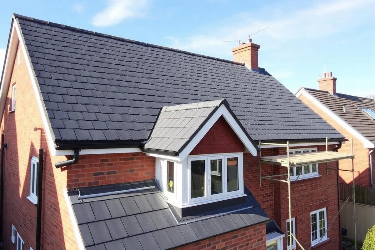 Completed new tiled roof on a detached house after re-roofing